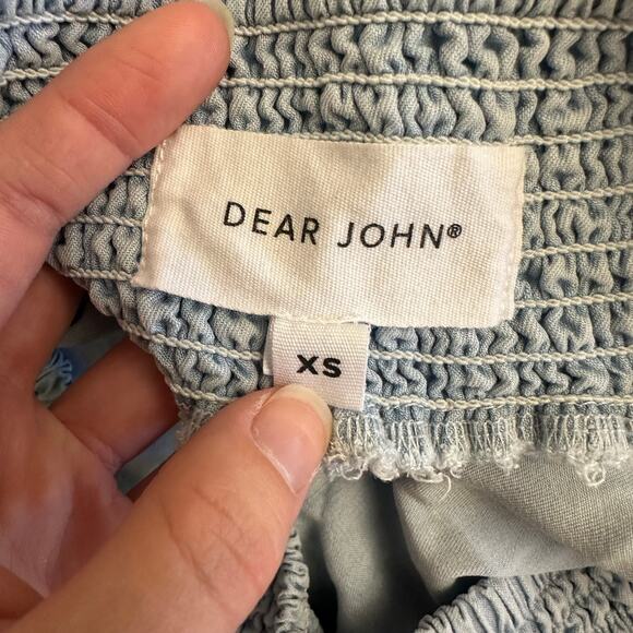 Dear John XS Wide Leg Pants Light Blue Smocked Waist Flowy Summer Trousers - Picture 2 of 10